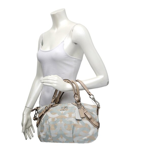 COACH Madison Shantung Sophia Satin Leather Shoulder Bag Purse Silver Bay Mist - Picture 5 of 15